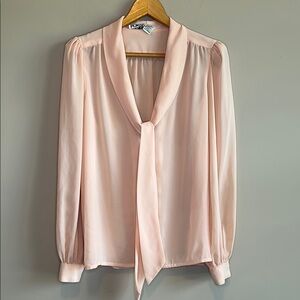 Regina Porter Blush Pink Tie Front Puff Sleeve Blouse